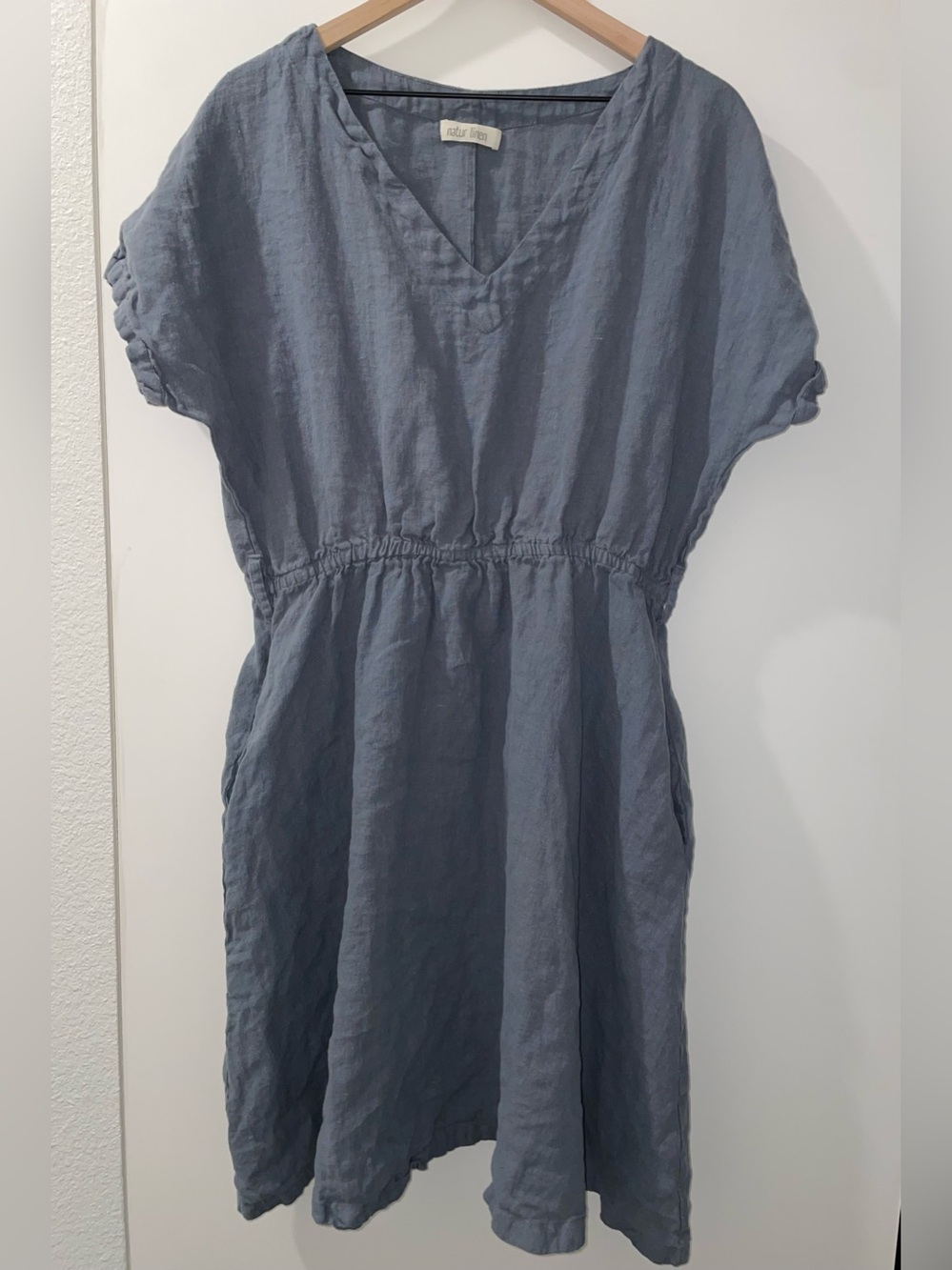 Natur Linen Slate Blue Casual Dress | Made in Spain 100% Linen Dress | XL